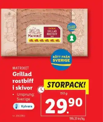 Lidl MATRIKET Grillad rostbiff i skivor erbjuda