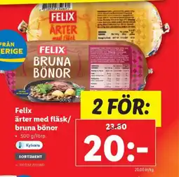 Lidl FELIX ärter med fläsk/ bruna bönor erbjuda