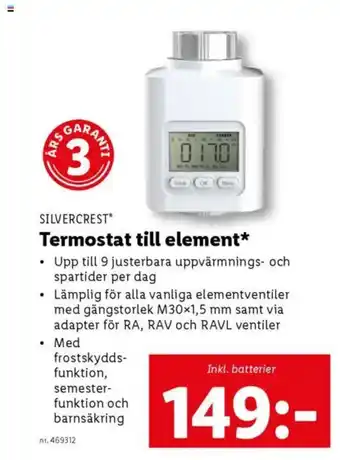 Lidl SILVERCREST Termostat till element erbjuda