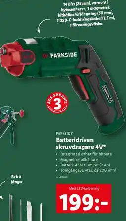 Lidl PARKSIDE Batteridriven skruvdragare 4V erbjuda