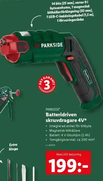 Lidl PARKSIDE Batteridriven skruvdragare 4V erbjuda