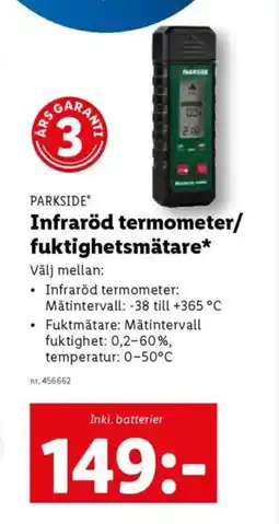 Lidl PARKSIDE Infraröd termometer/ fuktighetsmätare* erbjuda