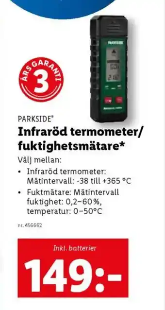 Lidl PARKSIDE Infraröd termometer/ fuktighetsmätare* erbjuda