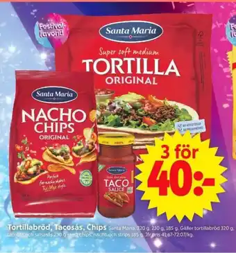 ICA Supermarket Tortillabröd, Tacosås, Chips Santa Maria erbjuda