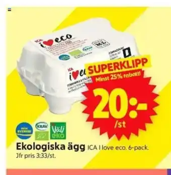 ICA Supermarket Ekologiska ägg ICA I love eco. 6-pack erbjuda