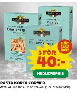 Coop Pasta korta former erbjuda