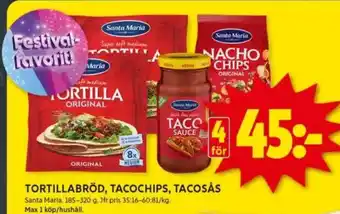 ICA Kvantum Tortillabröd, tacochips, tacosås erbjuda