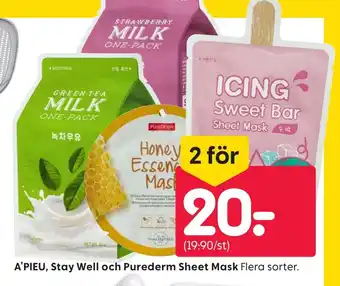 Rusta A'PIEU, Stay Well och Purederm Sheet Mask Flera sorter. erbjuda