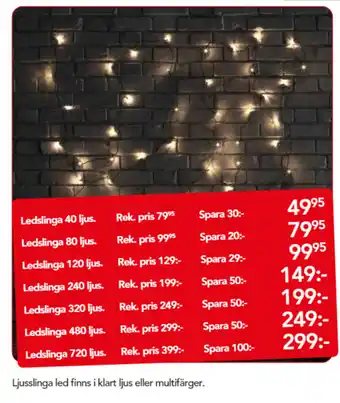Ljusslinga led finns i klart eller multifärger Ledslinga 40 ljus