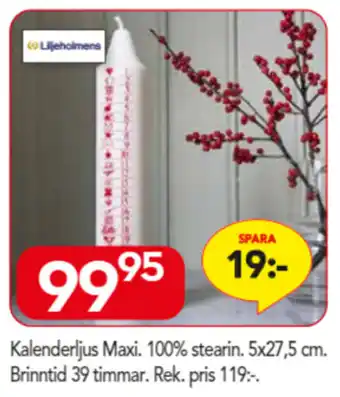 Bo Ohlsson Kalenderljus Maxi 100% stearin 5x27,5 cm Brinntid 39 timmar erbjuda