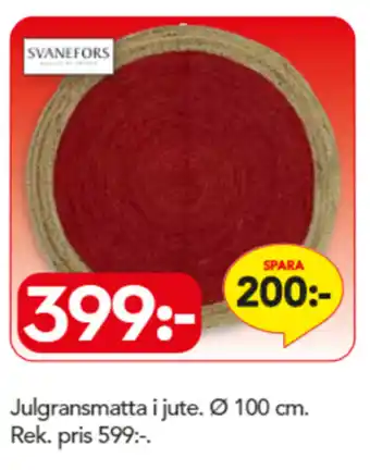 Svanefors Julgransmatta i jute Ø 100 cm
