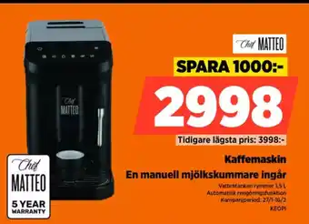 Power Kaffemaskin En manuell mjölkskummare ingår erbjuda