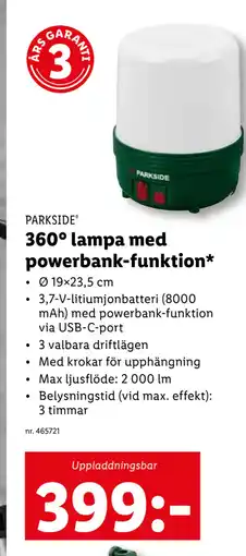 Lidl 360° lampa med powerbank-funktion erbjuda