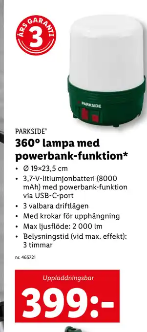 Lidl 360° lampa med powerbank-funktion erbjuda