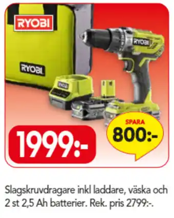 Bo Ohlsson Ryobi Slagskruvdragare inkl laddare, väska och 2 st 2,5 Ah batterier erbjuda