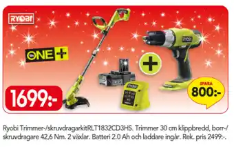 Bo Ohlsson Ryobi Trimmer-/skruvdragarkit RLT1832CD3HS Trimmer 30 cm erbjuda