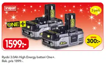 Ryobi 3.0Ah High Energy batteri One+ 2-pack