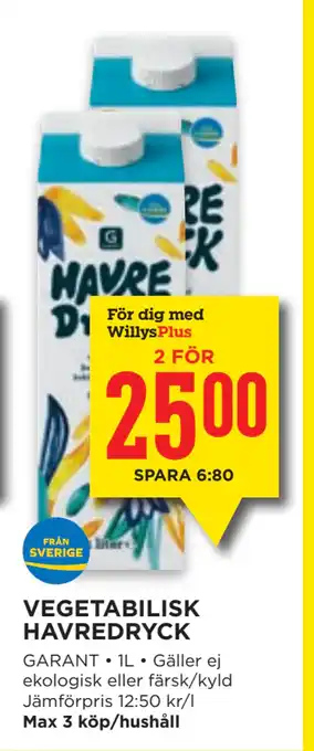 Willys Hemma VEGETABILISK HAVREDRYCK erbjuda