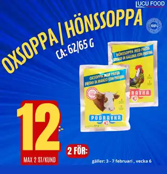 Lucu Food Oxsoppa / Hönssoppa erbjuda