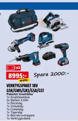 Bauhaus VERKTYGSPAKET 18V GSR/GWS/GKS/GSA/GST erbjuda