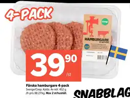 Coop Extra Färska hamburgare 4-pack erbjuda