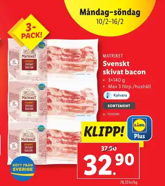 Lidl Matriket svenskt skivat bacon erbjuda