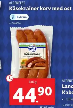 Lidl ALPENFEST Käsekrainer korv med ost erbjuda