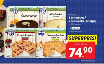 Lidl ALPENFEST Sachertårta/ cheesecake/smulpaj erbjuda