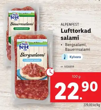 Lidl ALPENFEST Lufttorkad salami erbjuda