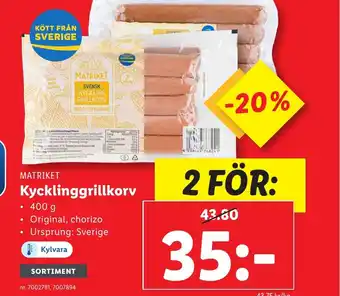 Lidl MATRIKET Kycklinggrillkorv erbjuda