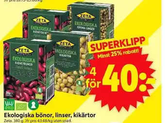 ICA Supermarket Ekologiska bönor, linser, kikärtor erbjuda