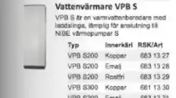 Rinkaby Rör Vattenvärmare VPB S erbjuda