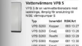 Rinkaby Rör Vattenvärmare VPB S erbjuda