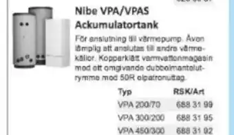 Rinkaby Rör Nibe VPA/VPAS Ackumulatortank erbjuda