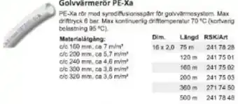 Rinkaby Rör Golvvärmerör PE-Xa erbjuda