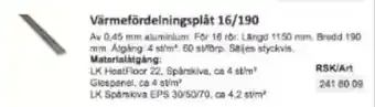 Rinkaby Rör Värmefördelningsplåt 16/190 erbjuda