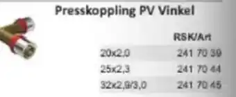 Rinkaby Rör Presskoppling PV Vinkel erbjuda