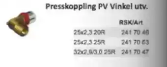 Rinkaby Rör Presskoppling PV Vinkel utv. erbjuda