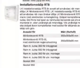 Rinkaby Rör Installationsskåp RTB erbjuda