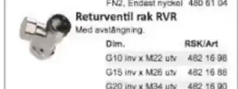 Rinkaby Rör Returventil rak RVR erbjuda