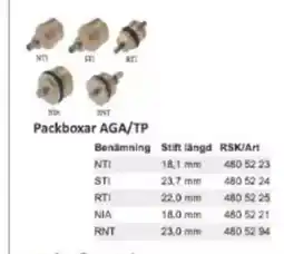 Rinkaby Rör Packboxar AGA/TP erbjuda