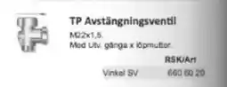 Rinkaby Rör TP Avstängningsventil M22x1,5. erbjuda