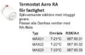 Rinkaby Rör Termostat Aero RA för fastighet erbjuda