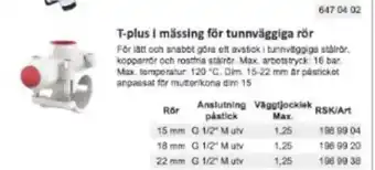 Rinkaby Rör T-plus i mässing för tunnväggiga rör erbjuda