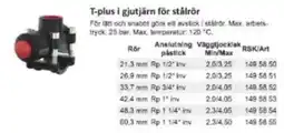 Rinkaby Rör T-plus i gjutjärn för stålrör erbjuda