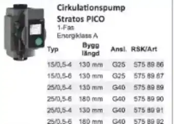 Rinkaby Rör Cirkulationspump Stratos PICO erbjuda