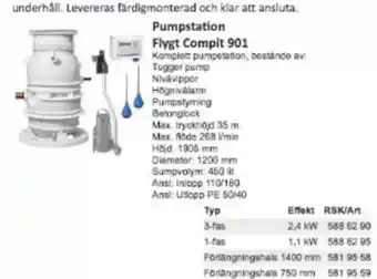 Rinkaby Rör Pumpstation Flygt Compit 901 erbjuda