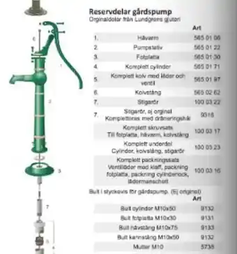 Rinkaby Rör Reservdelar gårdspump Orginaldelar från Lundgrens gjuteri erbjuda