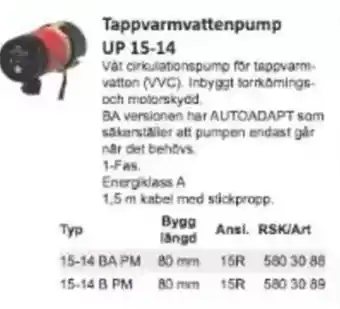 Rinkaby Rör Tappvarmvattenpump erbjuda