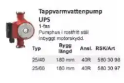 Rinkaby Rör Tappvarmvattenpump UPS erbjuda